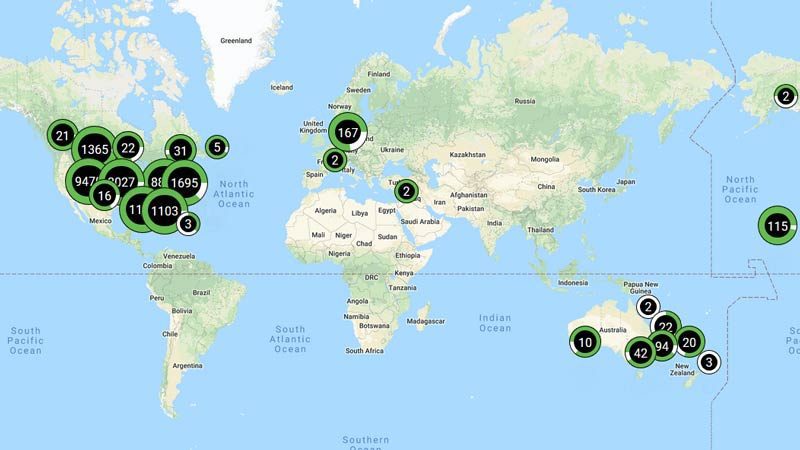 The locations of Chargepoint's current network can be explored through their website