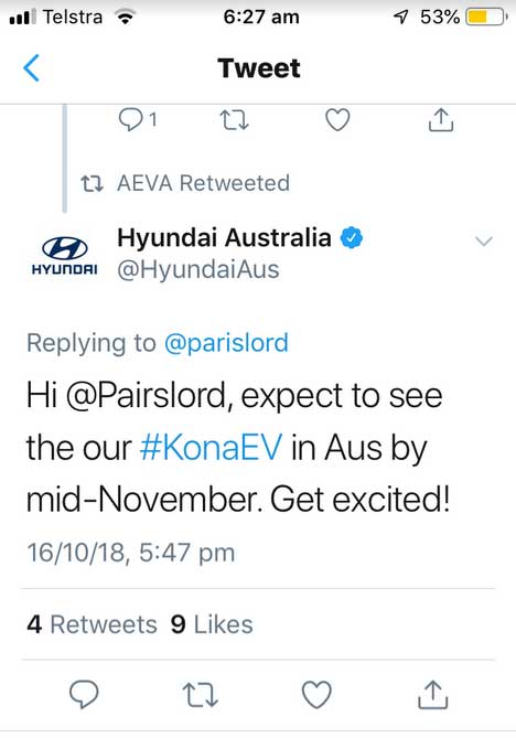 Hyundai Kona tweet