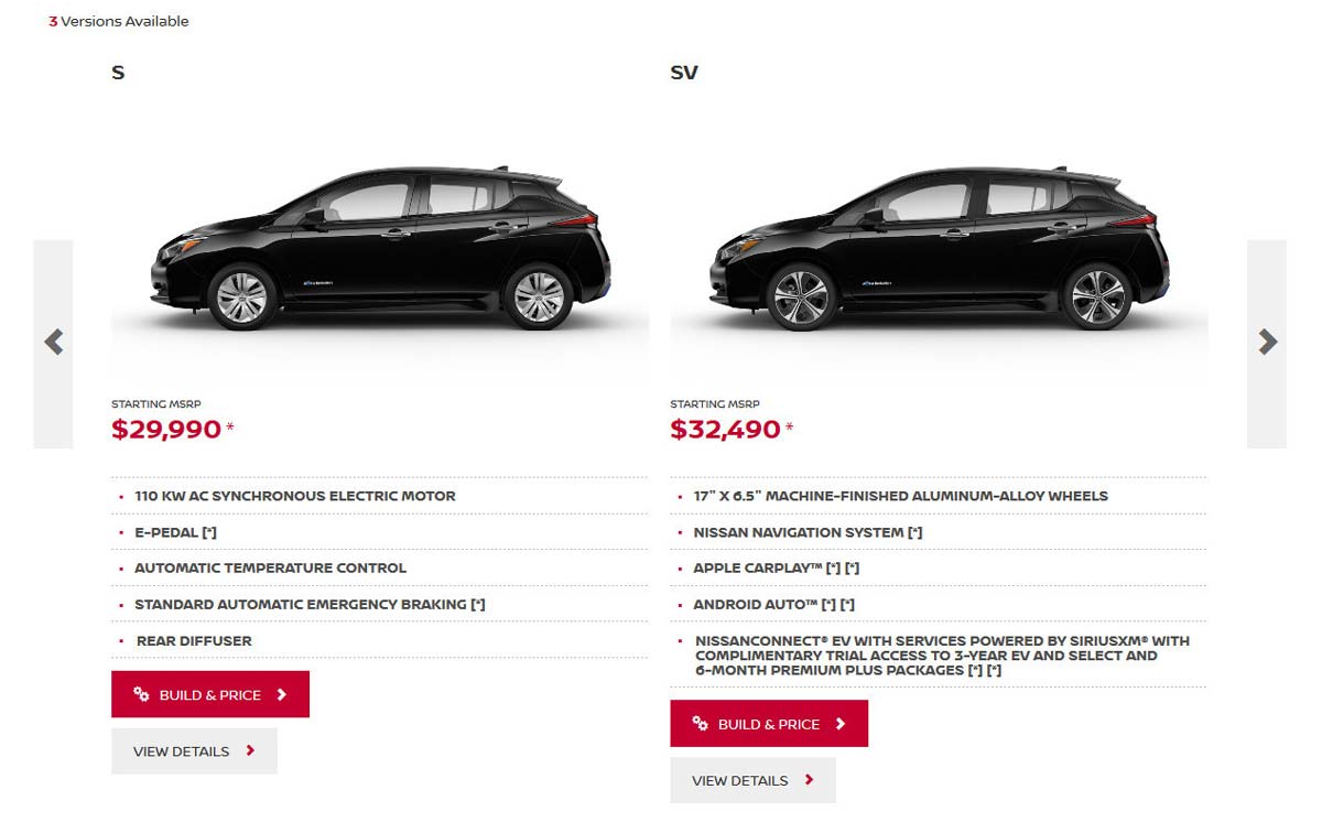 Nissan Leaf USA price