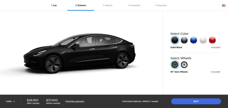 Exterior options - Tesla Model 3 standard range