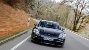 Porsche Taycan chews through double power of Tesla Model 3