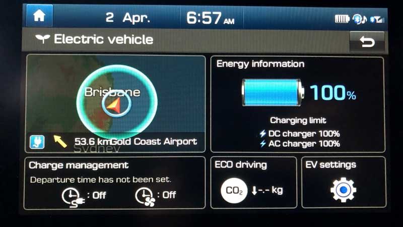The Hyundai Kona Electric EV display. Credit: Bridie Schmidt