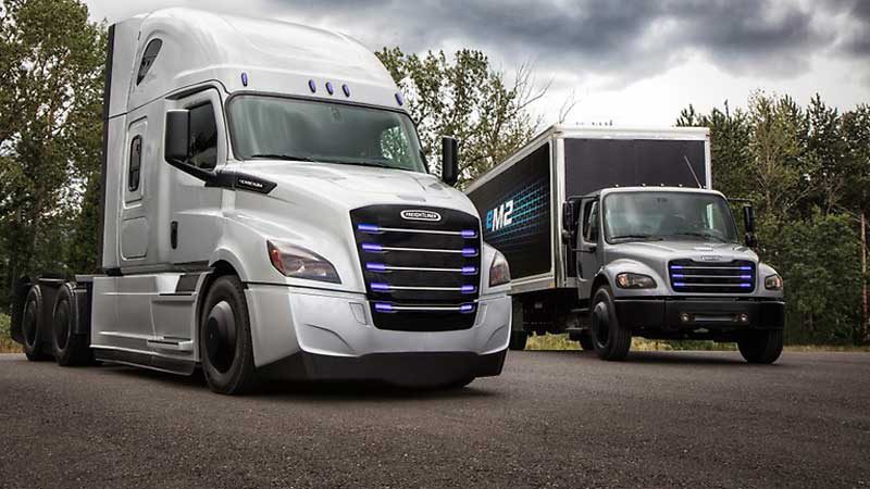 Daimler's eCascadia and eM2 trucks feature fully electric drivetrains. Source: Daimler