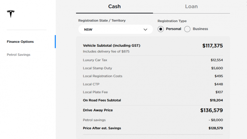 Pricing for the Model X Standard Range as of 22/05/2019. Source: Tesla