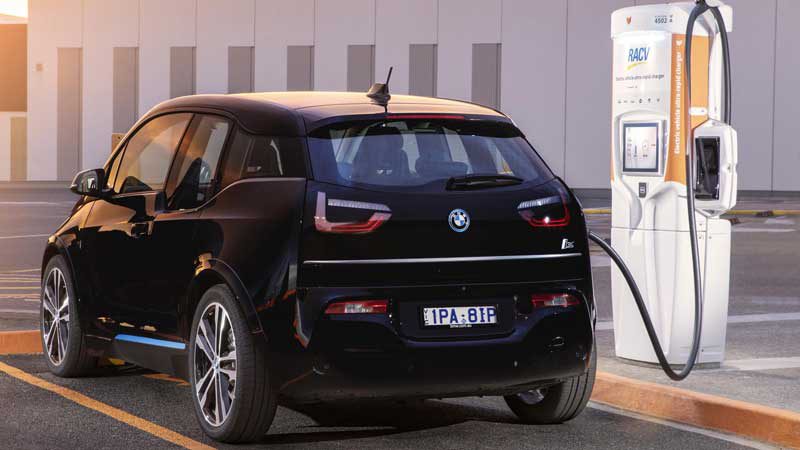 BMW i3s charges at Chargefox's Airport West site. Supplied