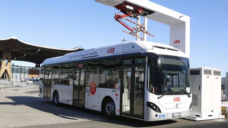 An electric bus pantograph charger. Source: ABB