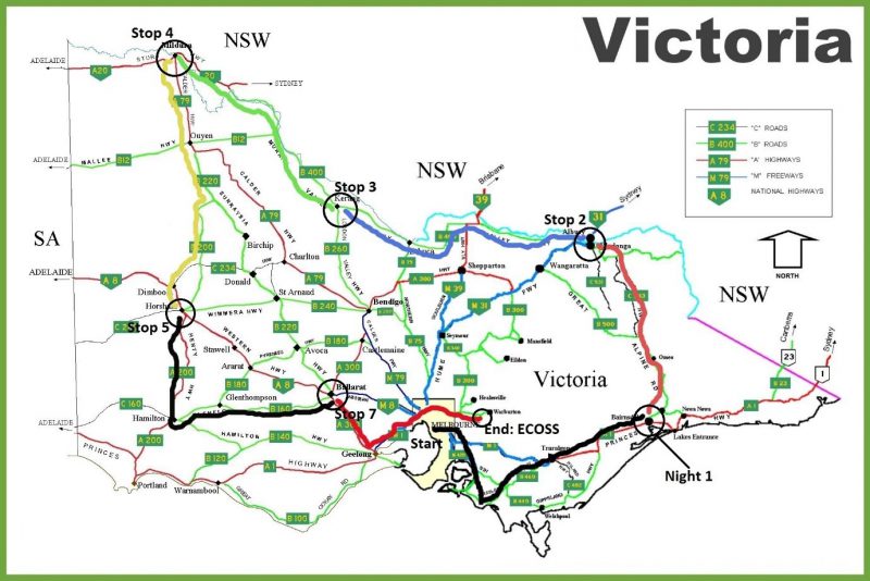 Route of Victorian ‘EV Long Weekend Tour’.