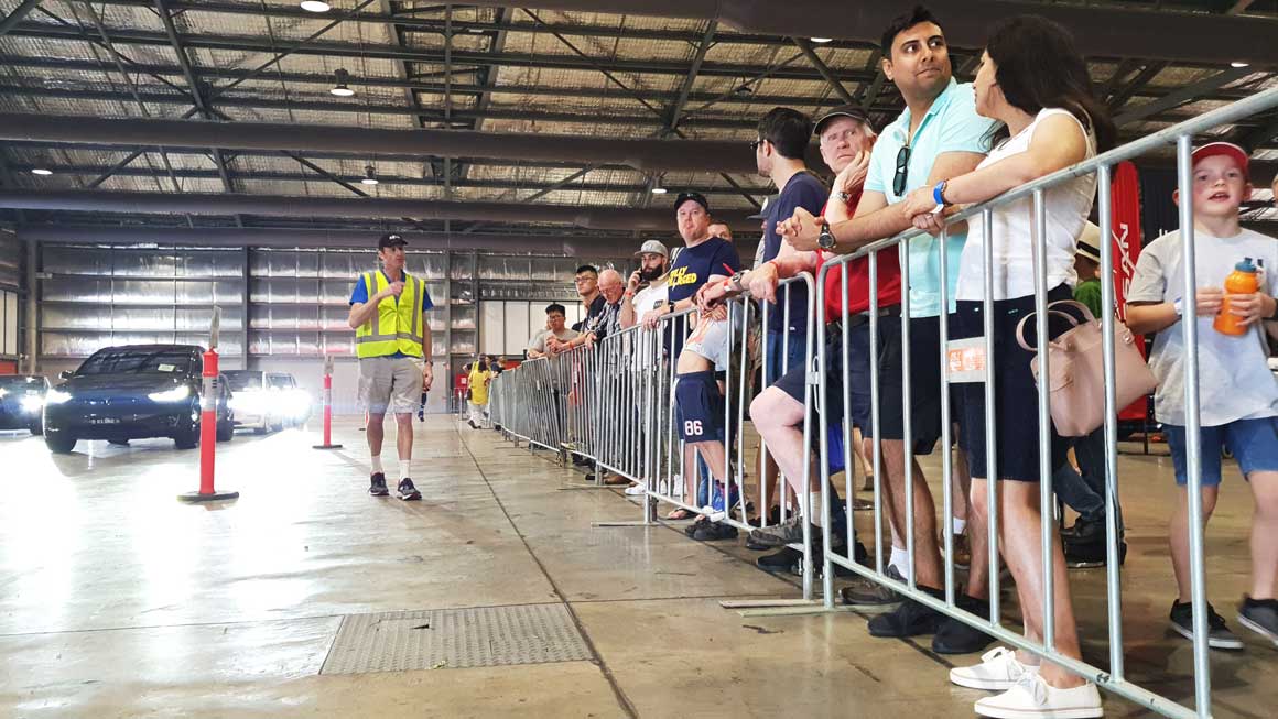 Crowds line up for test drives at the 2019 EV Expo. Photos: Bridie Schmdit