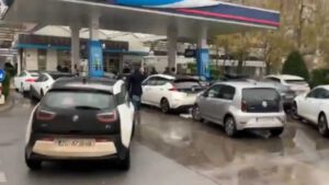 Electric car drivers block petrol station to highlight “ICEing” problem