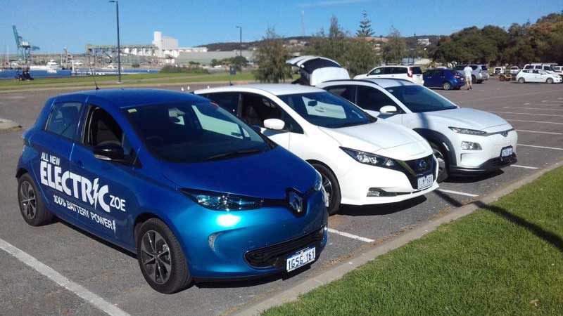 Three EVs parked at the Esperance foreshore. Supplied