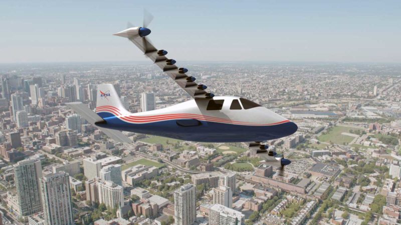 This artist's concept of NASA's X-57 Maxwell aircraft shows the plane's specially designed wing and 14 electric motors. NASA Aeronautics researchers will use the Maxwell to demonstrate that electric propulsion can make planes quieter, more efficient and more environmentally friendly.
