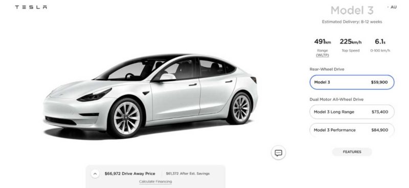 Battery size model 3 store standard range plus