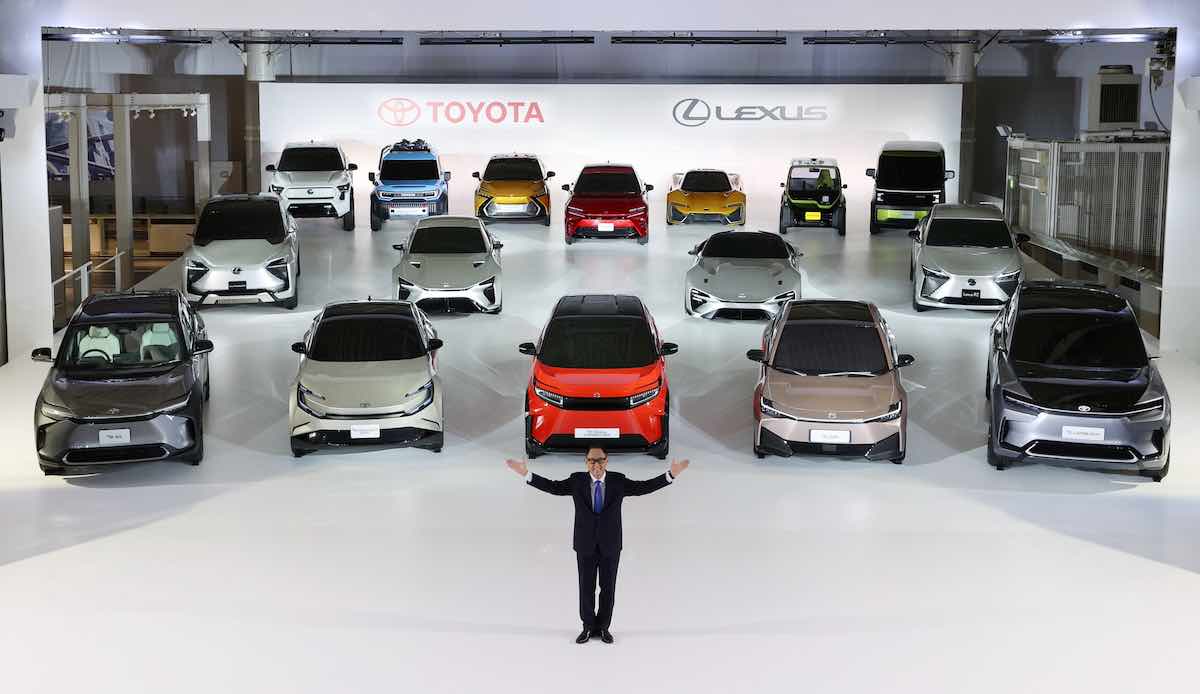 Akio Toyoda with electric vehicle range