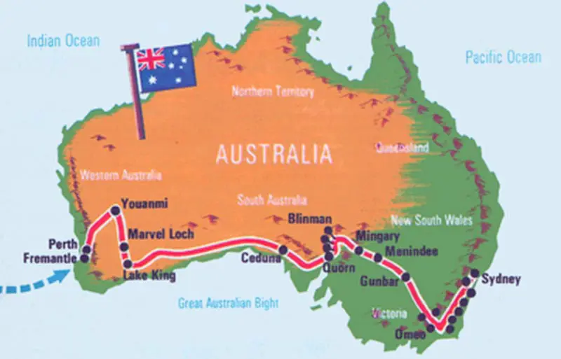 Perth to Sydney Marathon map