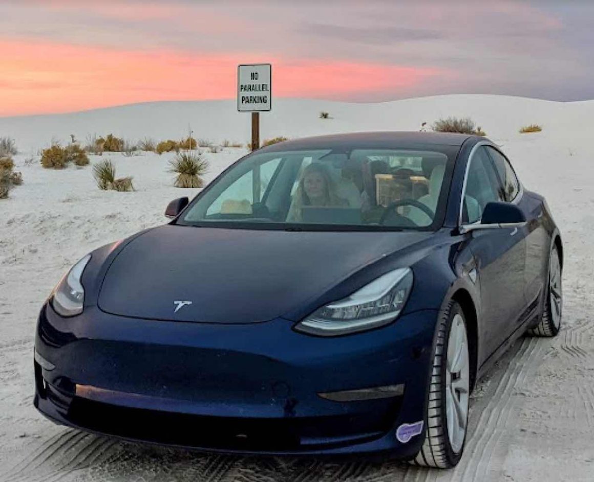 white sands tesla model 3