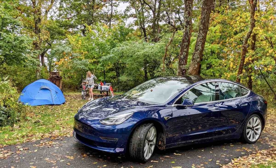 tesla model 3 camping trip