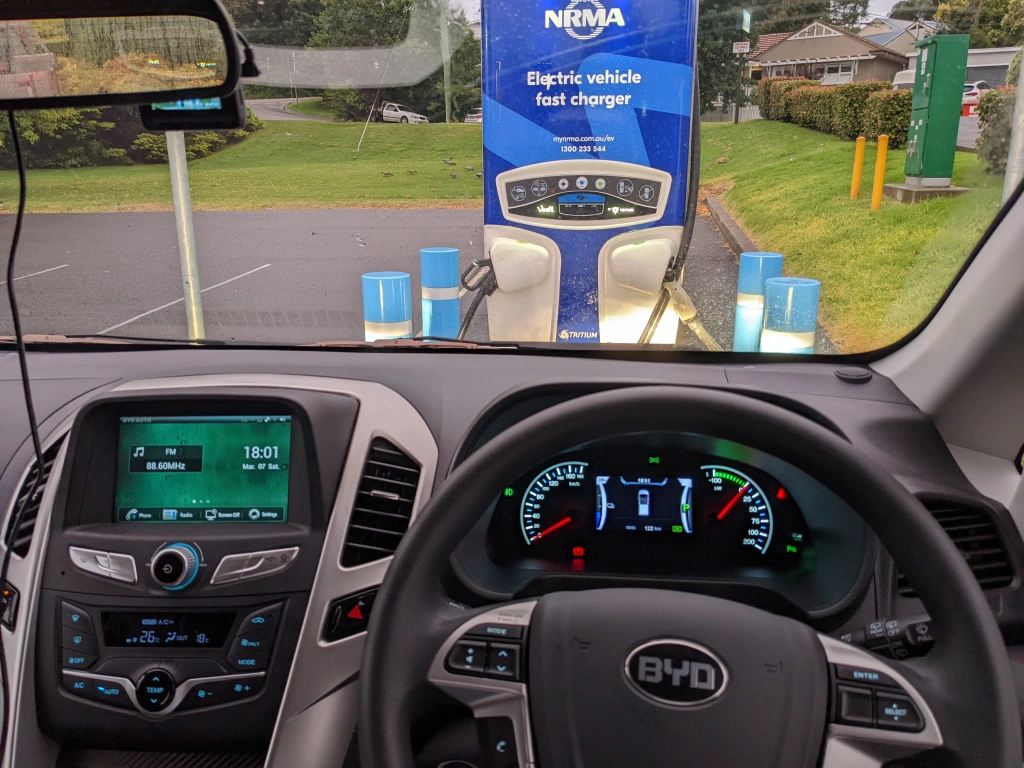 Lunch, shopping (along the defined route) and then up to the Mittagong charger with 35% remaining in the battery.