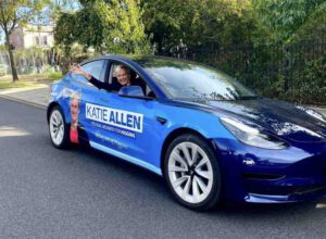 Liberal MP puts election slogans on her Tesla, but no mention of party
