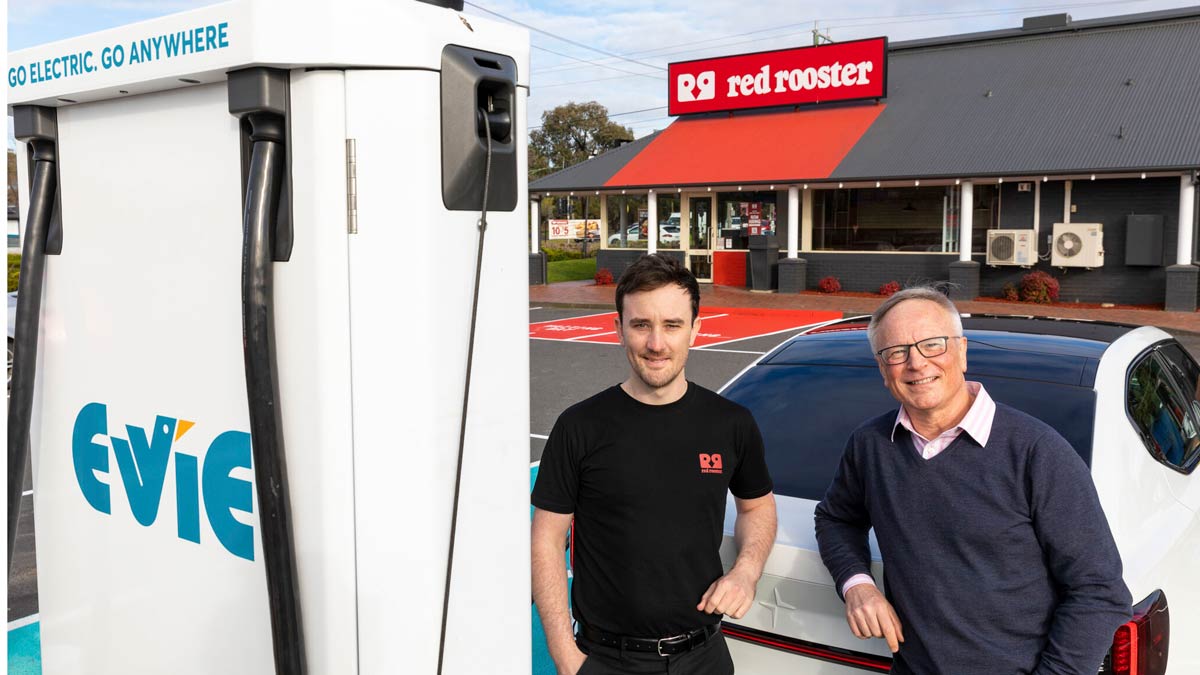 Steve Kehl, Red Rooster state manager for Victoria & South Australia, with Chris Mills, Evie Networks CEO