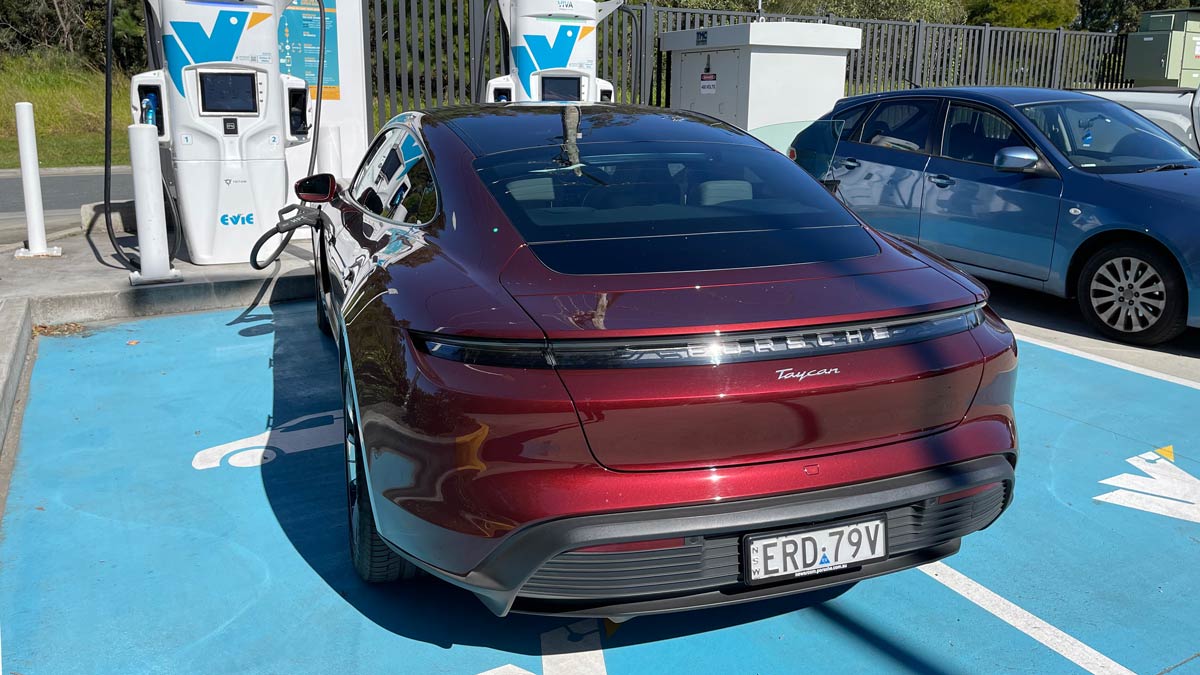 RWD Porsche Taycan charging awkwardly