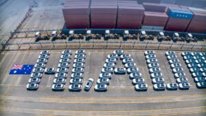 BYD tweets photo of Atto 3s lined up at dock to spell out messages to Australia