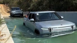 Video: Rivian electric ute wades through lap pool