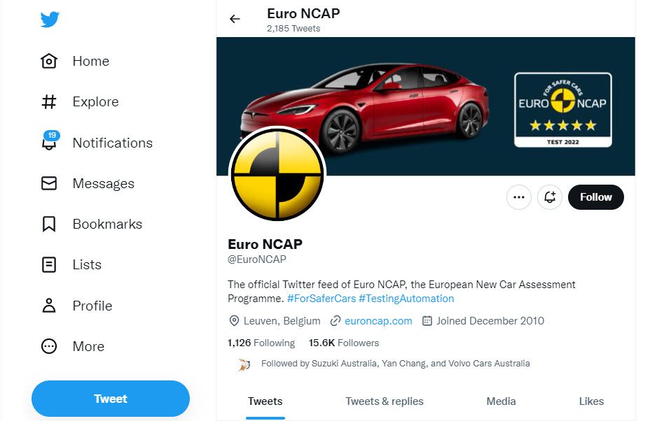 Euro NCAP Tesla Model S Twitter