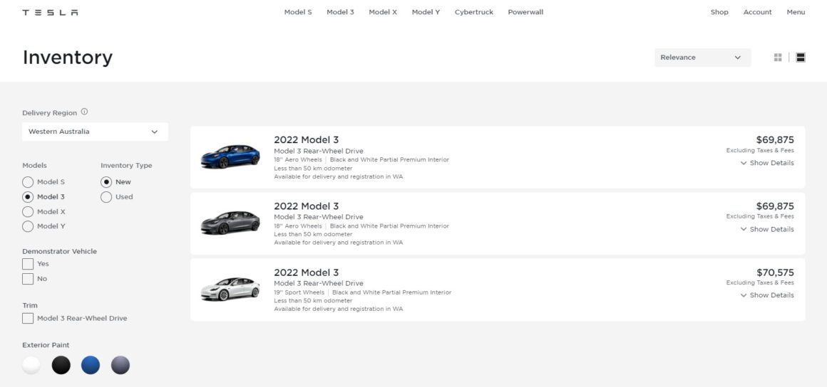 Tesla Model 3 Inventory WA November