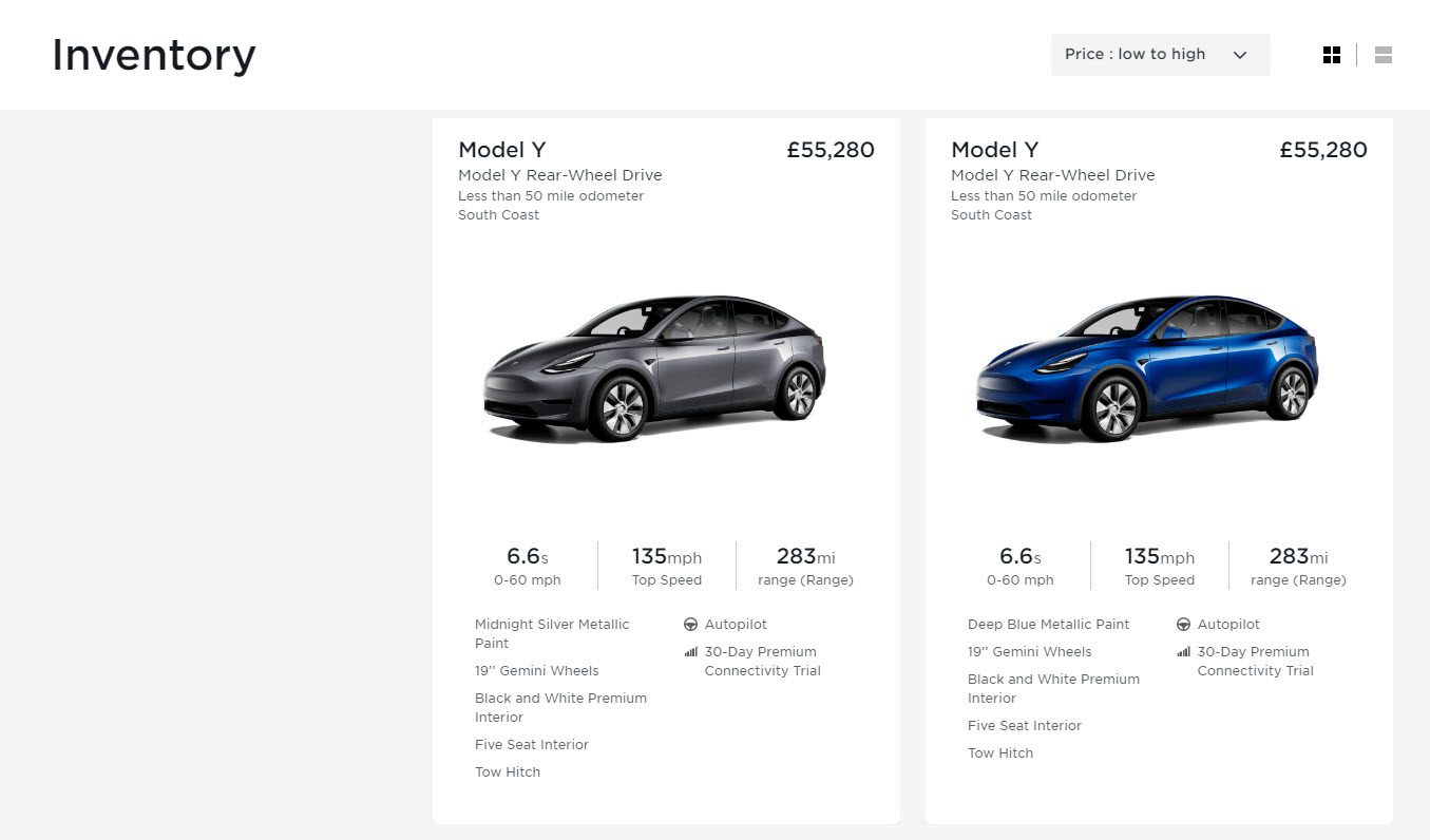 Tesla Model Y UK Inventory