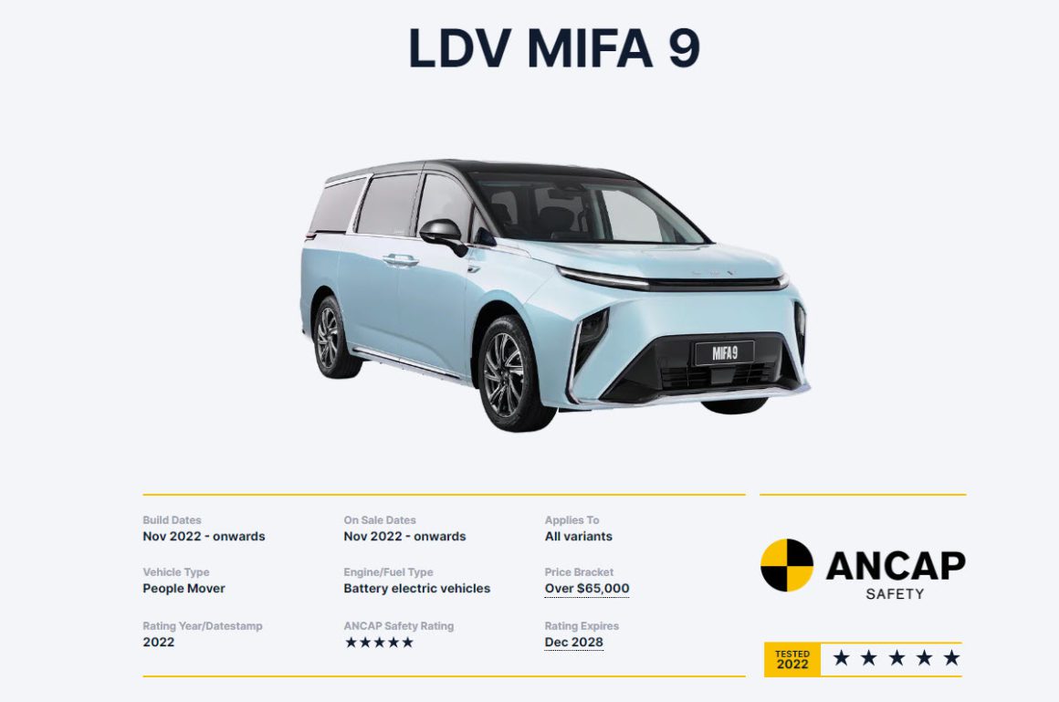 LDV MIFA9 ANCAP Rating