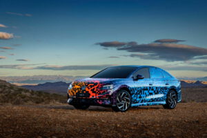VW ID.7 sedan breaks cover at Las Vegas CES in digital camouflage