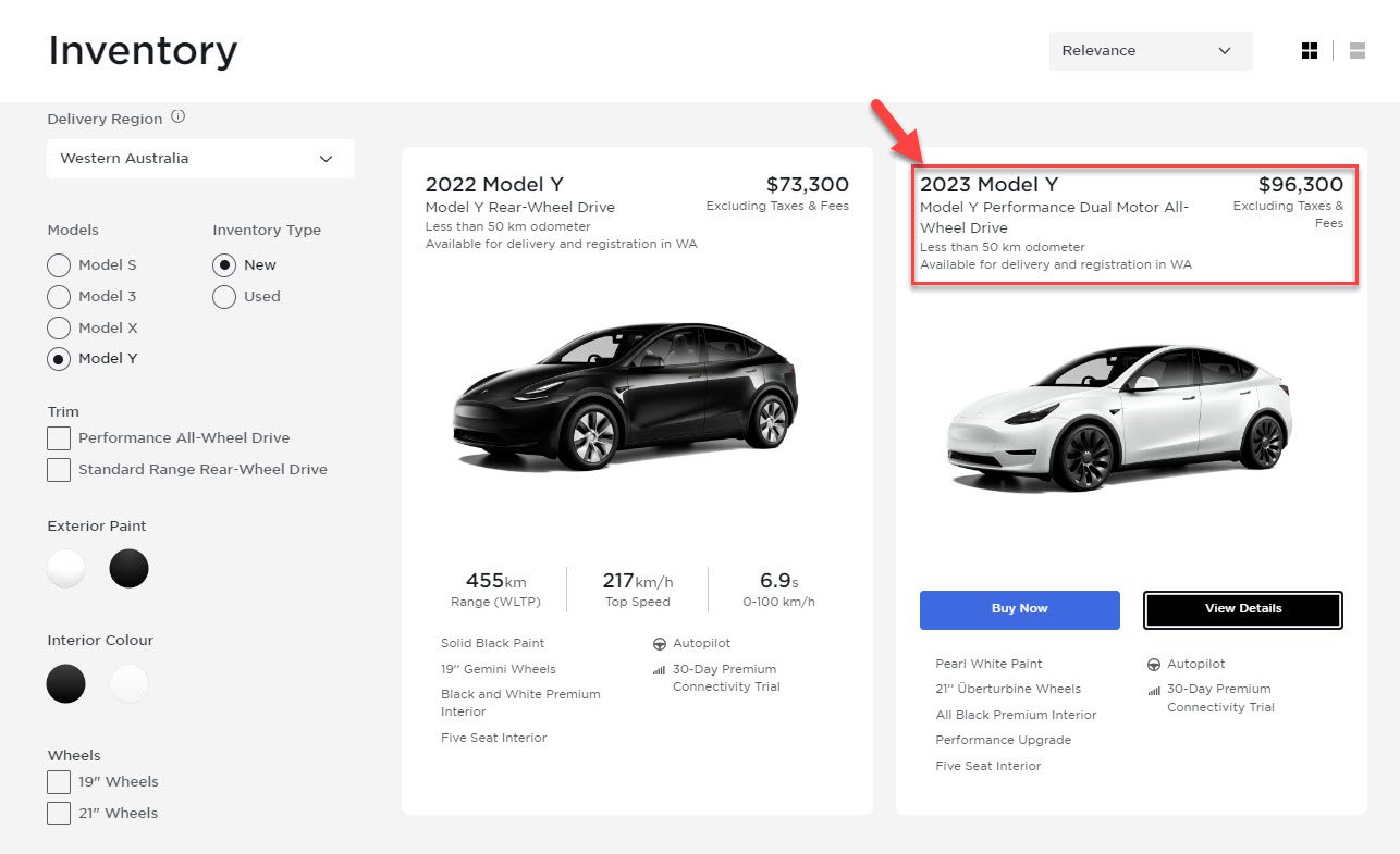 Tesla Model Y Performance WA Inventory January 2023