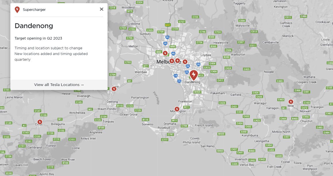 Victoria Supercharger Sites February 2023