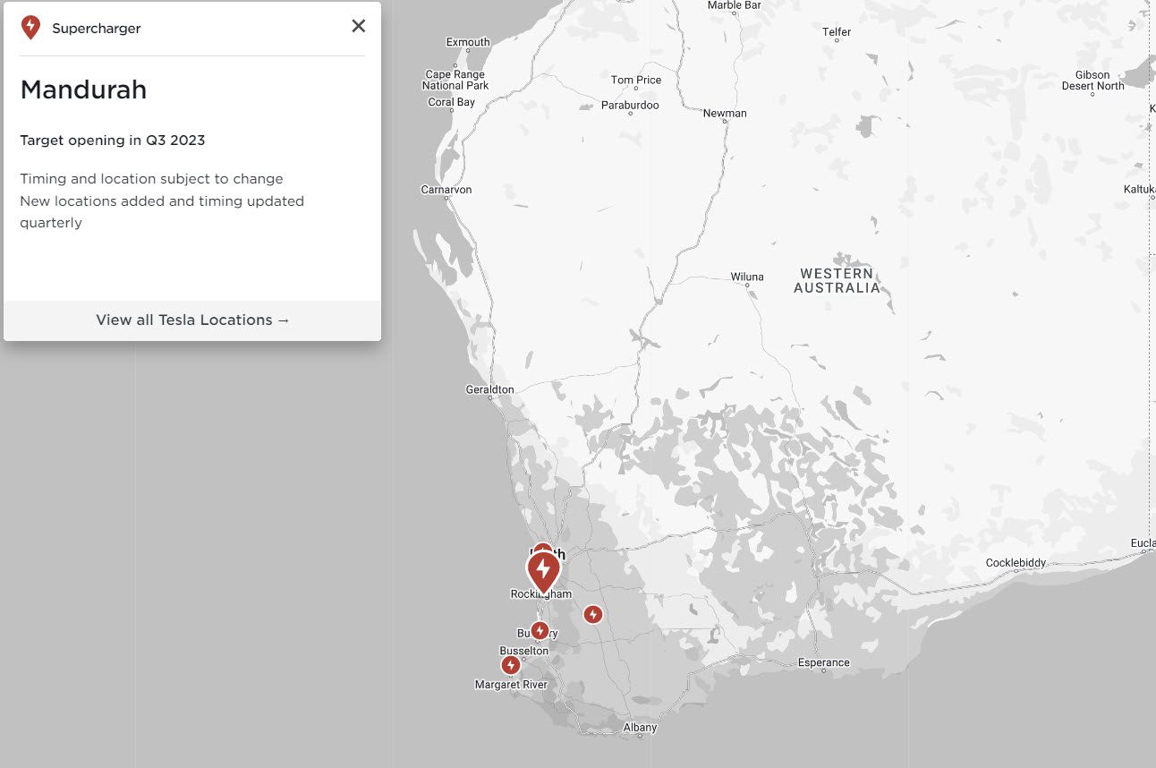 WA Supercharger Sites February 2023