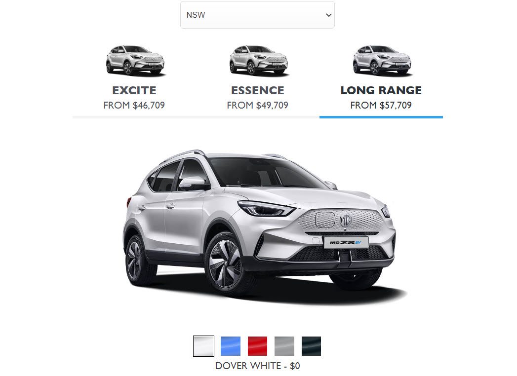 MG ZS EV Long Range NSW Price March 2023