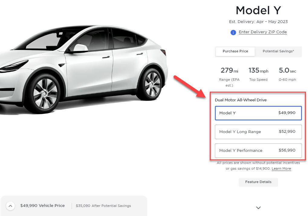Tesla Model Y US Prices April 2023