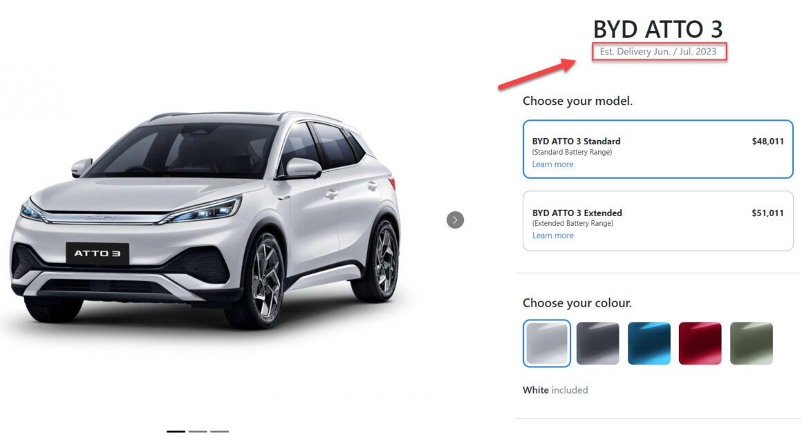 BYD Atto 3 Delivery Times June 2023