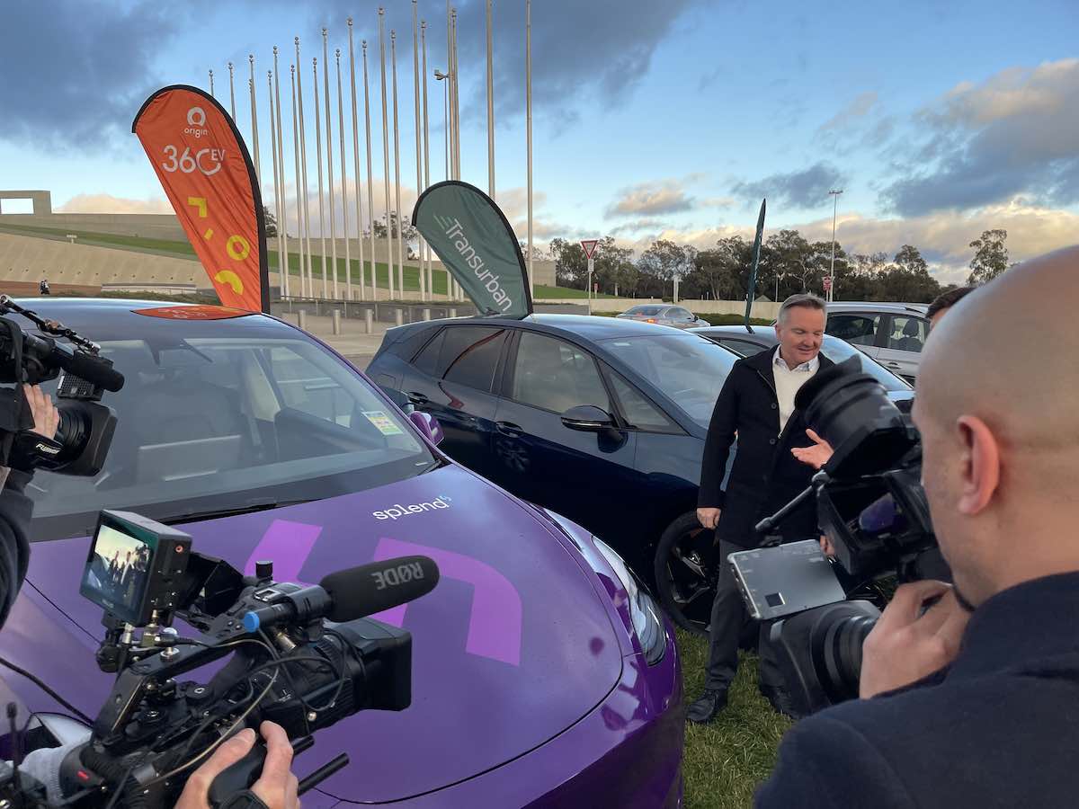 Climate and Energy Minister Chris Bowen with Splend vehicle at Parliamentary Friends of EVs launch