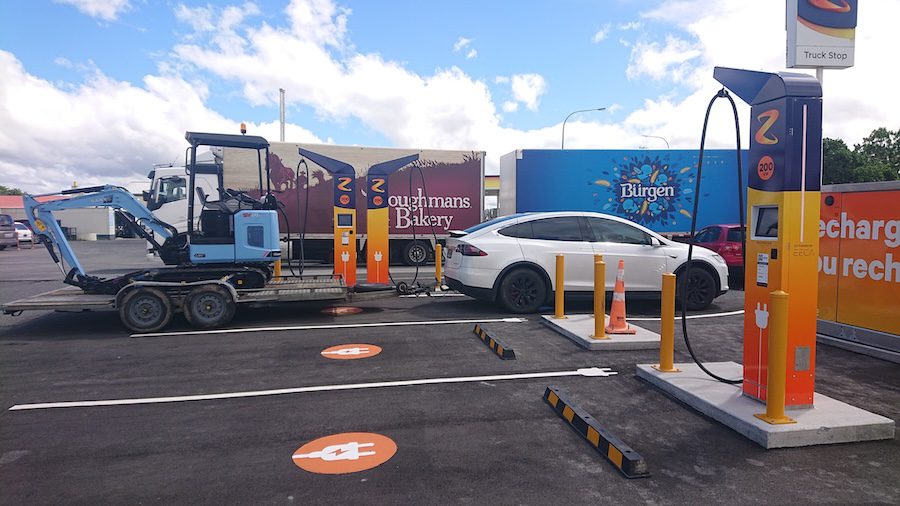 Tesla charging with Electric Digger