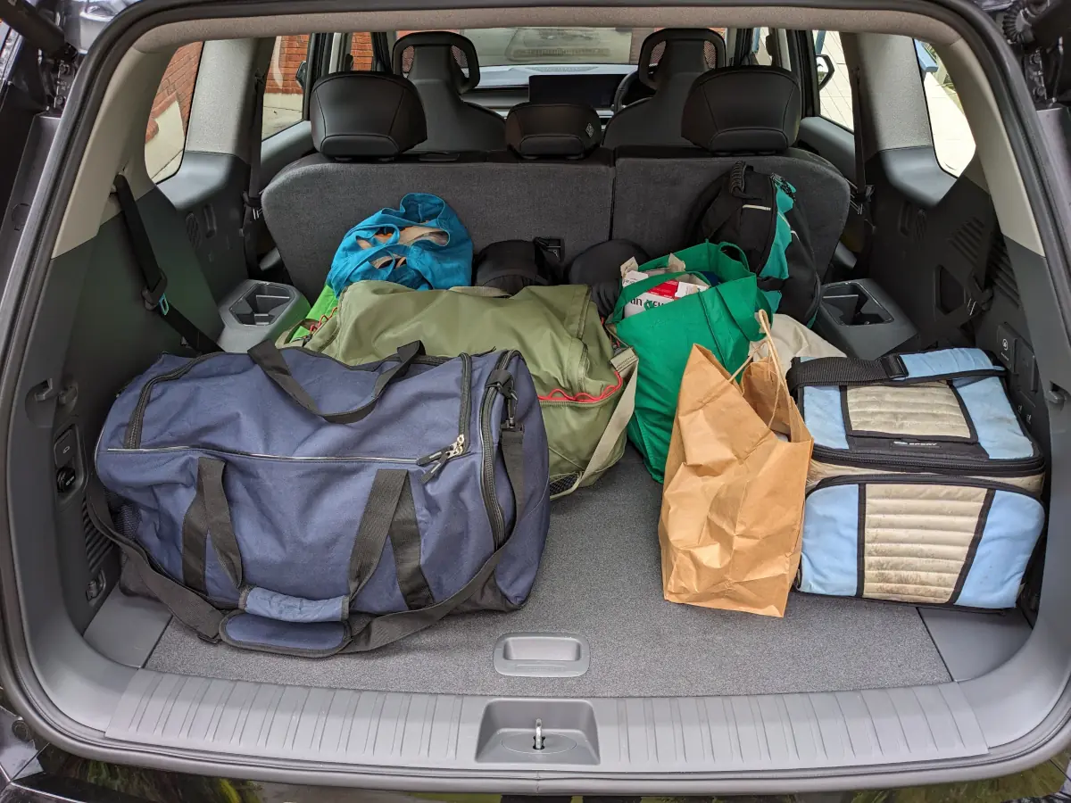 Boot space in the EV9 is massive, up to 2,318 L with seats down. Image: Tim Eden