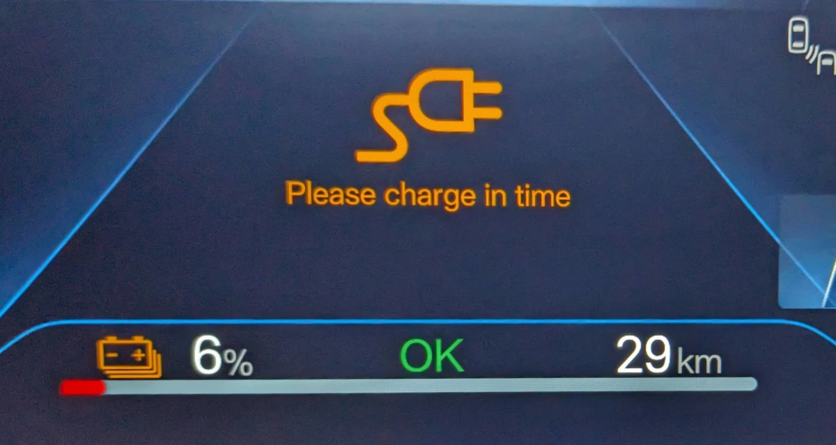 BYD Seal telling me to please charge in time. Image: Tim Eden