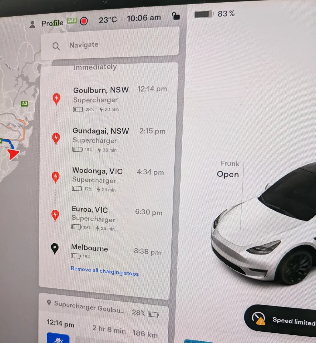 Route planning in a Tesla Model Y Performance. Image: Tim Eden