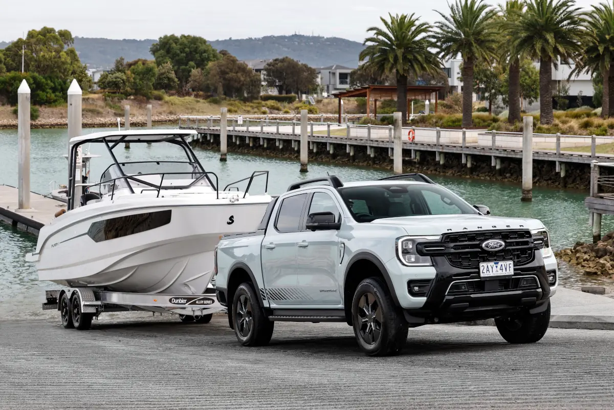 Ford Ranger PHEV towing a boat. Source: Ford