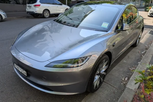 Tesla Model 3 RWD in Quicksilver with 19” Nova wheels. Source: Tim Eden