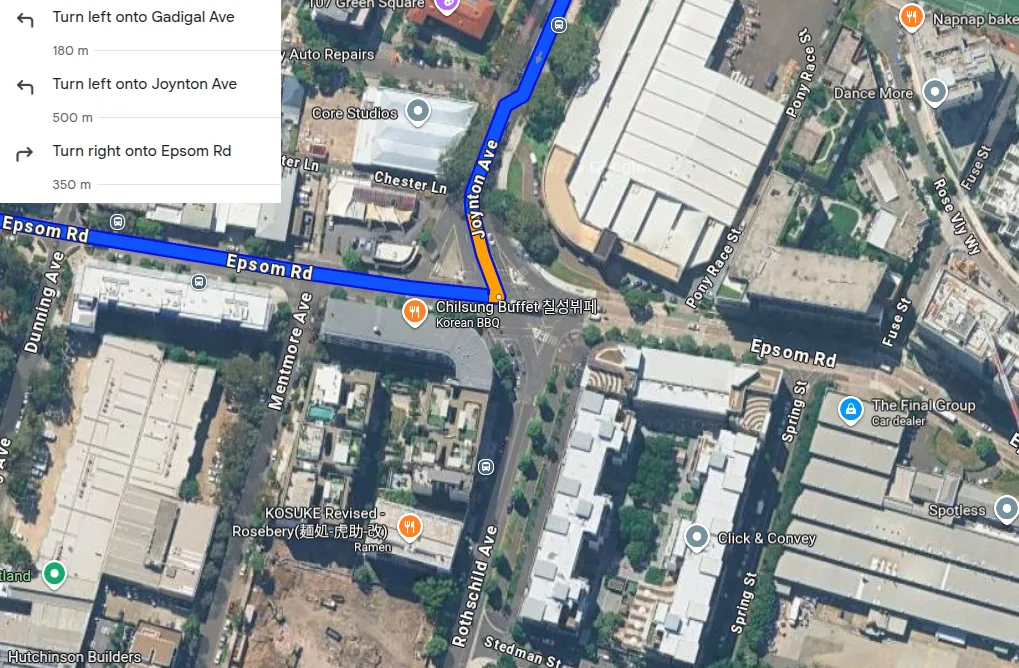 Google Maps showing the travelled route with an illegal right turn. Source: Google Maps