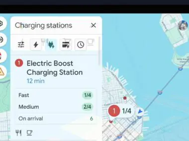 Top half of an android auto screen showing predicted charger evailability