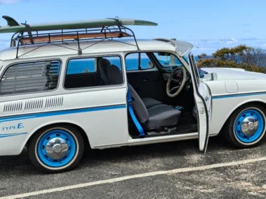 Voltwagen with door open, matching seatbelts and paint highlights. Source: Andy Spry